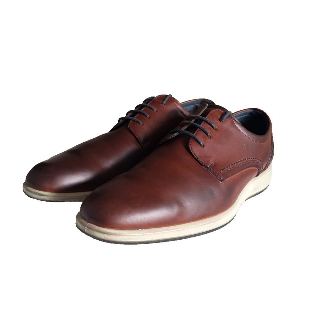 Ecco Jared Plain Toe Derby Lace Up Cognac Leather Dress Shoes EU 44 US 11 Hybrid
